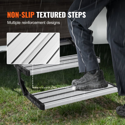 VEVOR RV Steps, 2-Step, Manual Retractable RV Stairs, Foldable, 440 LBS Load Capacity, Aluminum Alloy Steps, Thickened Steel Plate, Non-Slip Steps for Safe Entry and Exit, RV, Trailer, Camper Steps - FCBTZDKZDKSDNVHFTV0 - view 6