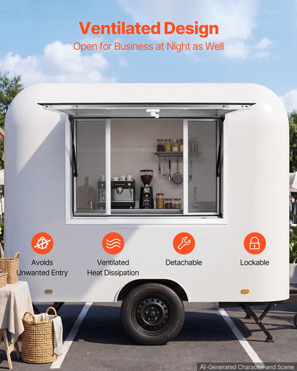 VEVOR Concession Window 45x30 in Aluminum Alloy Service Window, for Food Truck, Up to 85 Degrees Stand Serving with 4 Sliding Screen Windows, Awning Door and Drag Hook, Rainwater Resistant - FCBWCK4530NCHM5K6001V0 - view 4