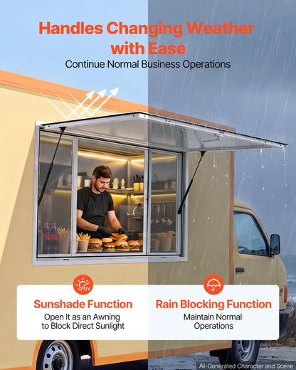 VEVOR Concession Window 45x30 in Aluminum Alloy Service Window, for Food Truck, Up to 85 Degrees Stand Serving with 4 Sliding Screen Windows, Awning Door and Drag Hook, Rainwater Resistant - FCBWCK4530NCHM5K6001V0 - view 5