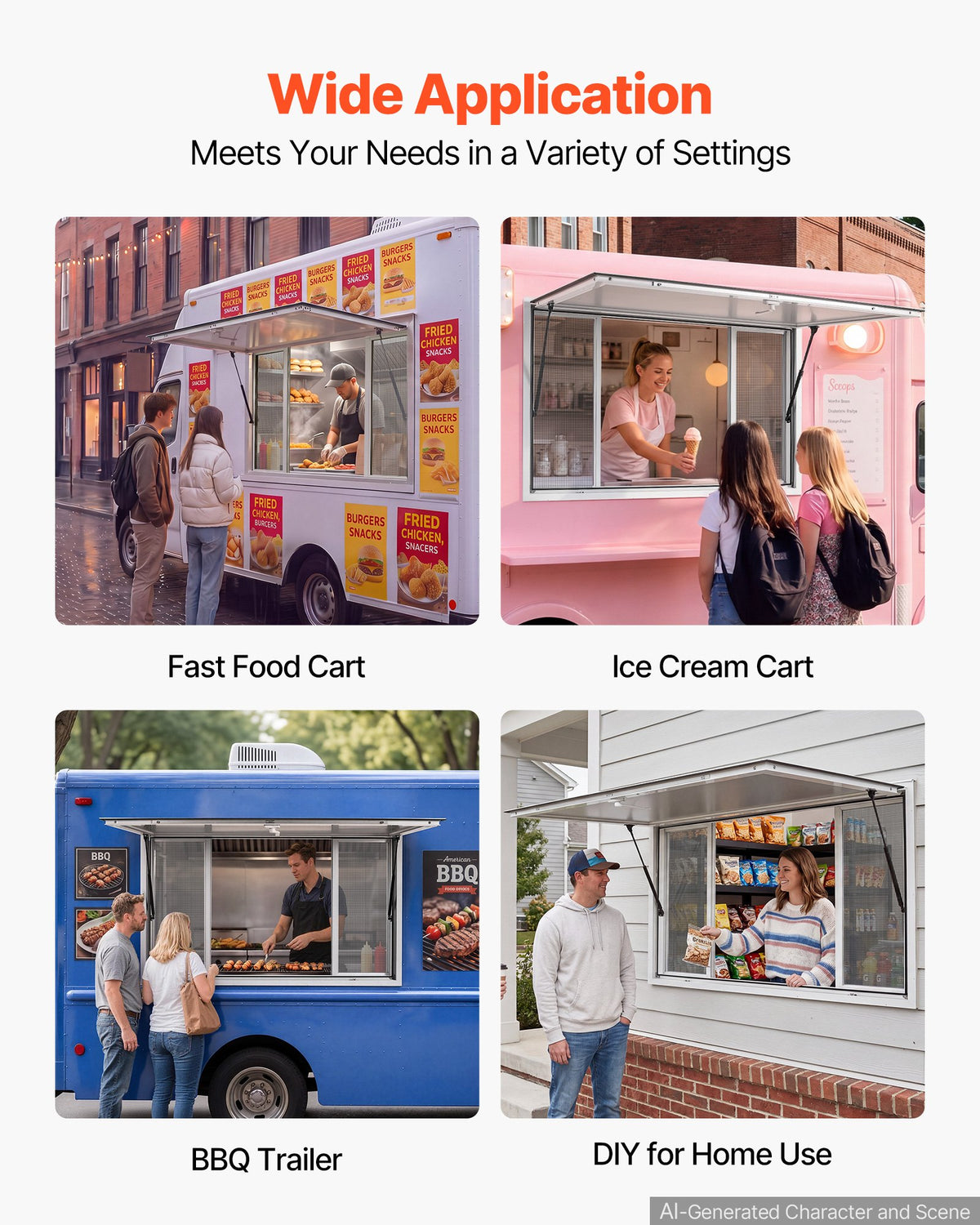VEVOR Concession Window 45x30 in Aluminum Alloy Service Window, for Food Truck, Up to 85 Degrees Stand Serving with 4 Sliding Screen Windows, Awning Door and Drag Hook, Rainwater Resistant - FCBWCK4530NCHM5K6001V0 - view 7