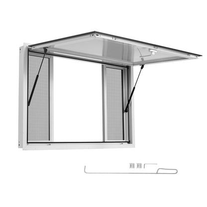 VEVOR Concession Window 45x30 in Aluminum Alloy Service Window, for Food Truck, Up to 85 Degrees Stand Serving with 4 Sliding Screen Windows, Awning Door and Drag Hook, Rainwater Resistant - FCBWCK4530NCHM5K6001V0 - view 10