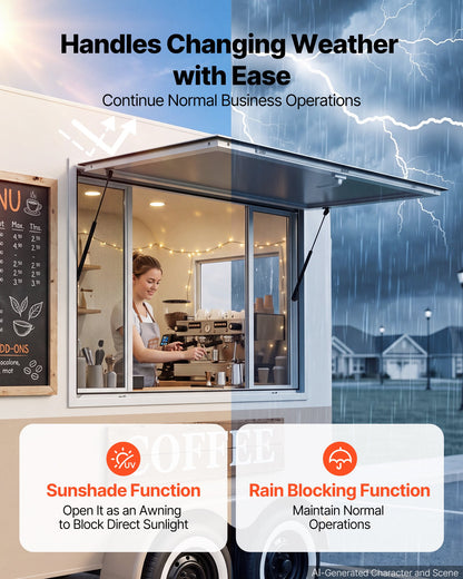 VEVOR Concession Window 48x36 in Aluminum Alloy Frame Service Window, for Food Truck, Up to 85 Degrees Stand Serving with 4 Sliding Screen Windows, Awning Door and Drag Hook, Rainwater Resistant - FCBWCK4836NC2QRQF001V0 - view 5