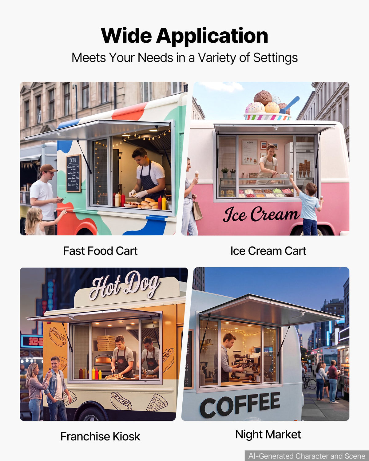 VEVOR Concession Window 48x36 in Aluminum Alloy Frame Service Window, for Food Truck, Up to 85 Degrees Stand Serving with 4 Sliding Screen Windows, Awning Door and Drag Hook, Rainwater Resistant - FCBWCK4836NC2QRQF001V0 - view 7