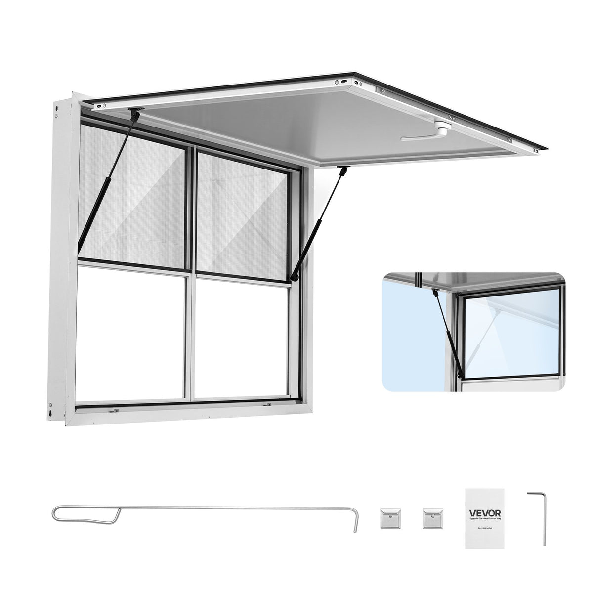 VEVOR Concession Window 48x36 in Aluminum Alloy Service Window, for Food Truck, Up to 85 Degrees Stand Serving with 2 Fixed & 2 Sliding Windows, Awning Door and Drag Hook, Rainwater Resistant - FCBWCK4836NCAPQ33001V0 - view 1