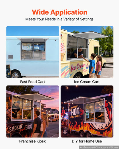 VEVOR Concession Window 48x36 in Aluminum Alloy Service Window, for Food Truck, Up to 85 Degrees Stand Serving with 2 Fixed & 2 Sliding Windows, Awning Door and Drag Hook, Rainwater Resistant - FCBWCK4836NCAPQ33001V0 - view 7
