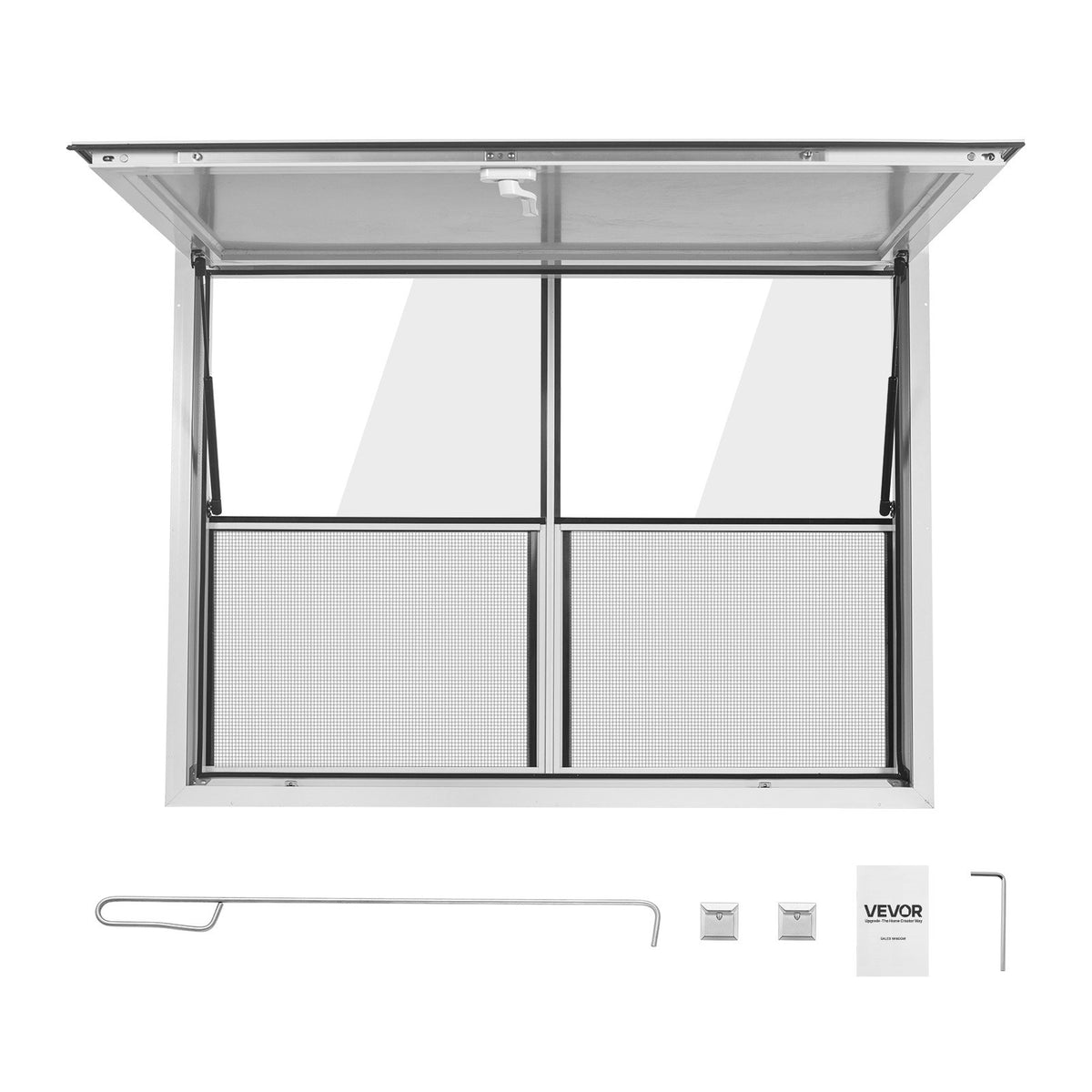 VEVOR Concession Window 48x36 in Aluminum Alloy Service Window, for Food Truck, Up to 85 Degrees Stand Serving with 2 Fixed & 2 Sliding Windows, Awning Door and Drag Hook, Rainwater Resistant - FCBWCK4836NCAPQ33001V0 - view 10