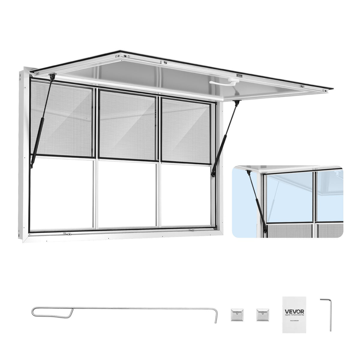 VEVOR Concession Window 60x36 in Aluminum Alloy Service Window, for Food Truck, Up to 85 Degrees Stand Serving with 3 Fixed & 3 Sliding Windows, Awning Door and Drag Hook, Rainwater Resistant - FCBWCK6036NCGDESQ001V0 - view 1