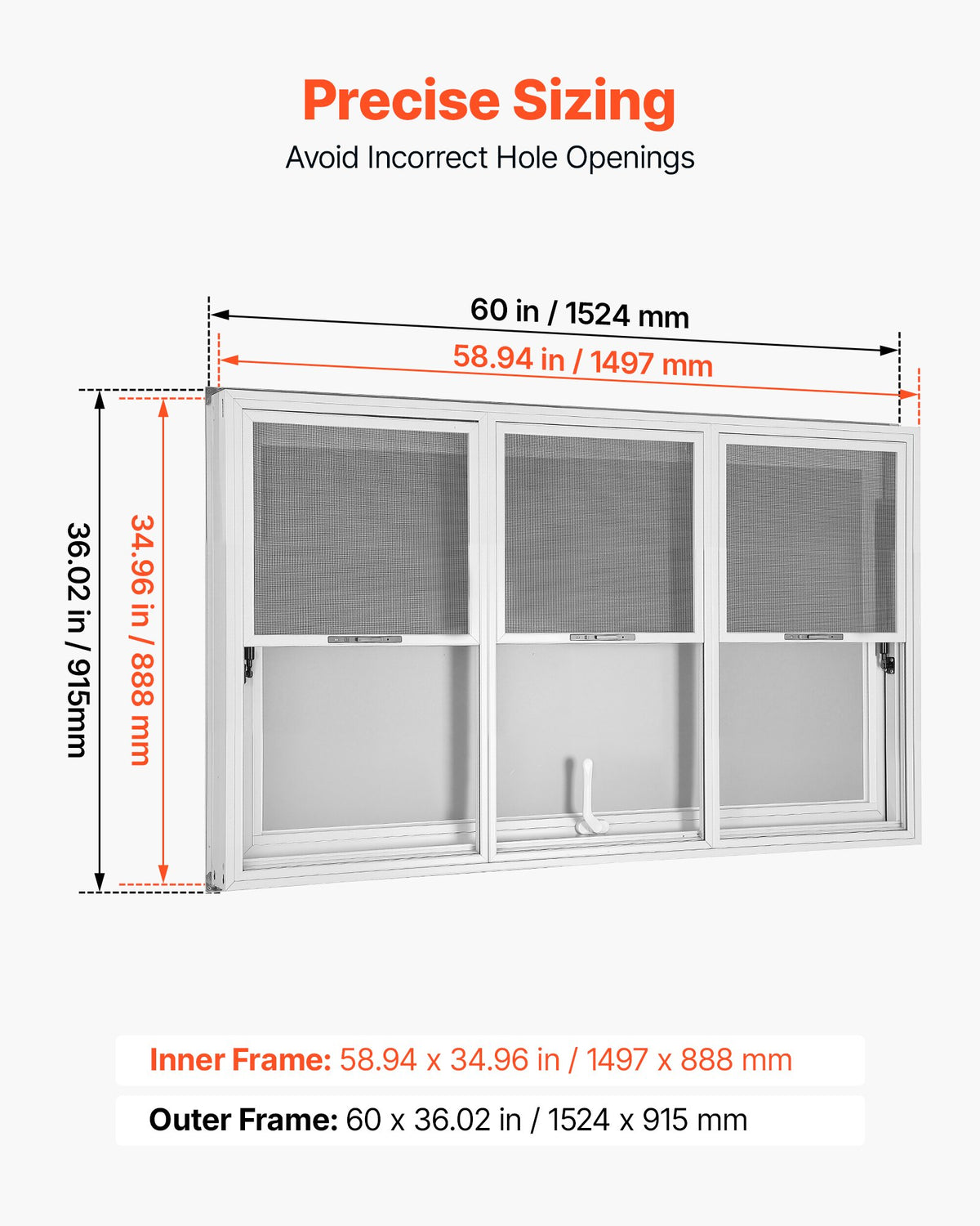 VEVOR Concession Window 60x36 in Aluminum Alloy Service Window, for Food Truck, Up to 85 Degrees Stand Serving with 3 Fixed & 3 Sliding Windows, Awning Door and Drag Hook, Rainwater Resistant - FCBWCK6036NCGDESQ001V0 - view 3