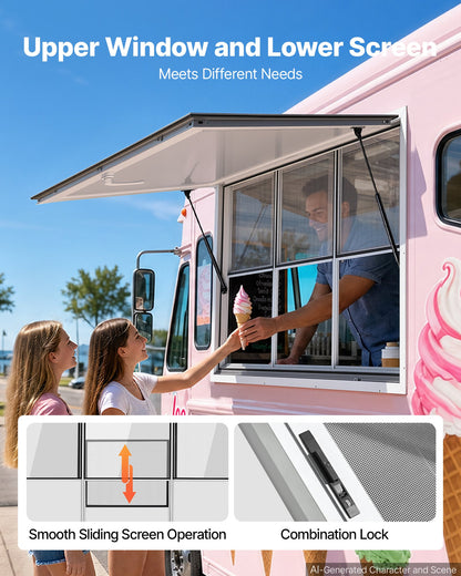 VEVOR Concession Window 60x36 in Aluminum Alloy Service Window, for Food Truck, Up to 85 Degrees Stand Serving with 3 Fixed & 3 Sliding Windows, Awning Door and Drag Hook, Rainwater Resistant - FCBWCK6036NCGDESQ001V0 - view 4