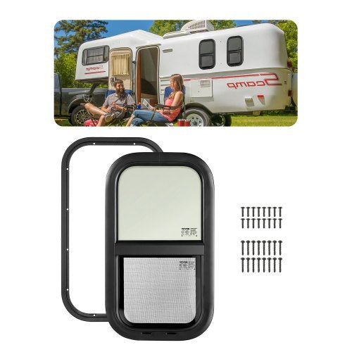 VEVOR Vertical RV Window, 12" W x 22" H Tinted Sliding RV Window with Net Screen & Trim Ring, Fit 15/16" - 1 3/4" Thickness Wall, RV Window Replacement for Teardrop Cargo Trailer Camper, DOT Approved - FCCCKSXTL300231FBV0 - view 2