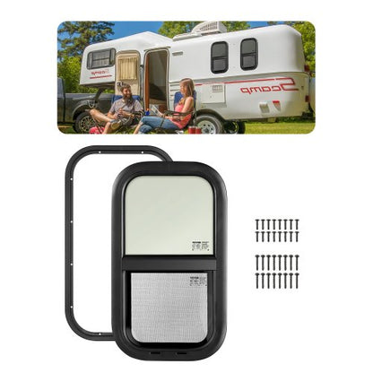 VEVOR Vertical RV Window, 12" W x 22" H Tinted Sliding RV Window with Net Screen & Trim Ring, Fit 15/16" - 1 3/4" Thickness Wall, RV Window Replacement for Teardrop Cargo Trailer Camper, DOT Approved - FCCCKSXTL300231FBV0 - view 2