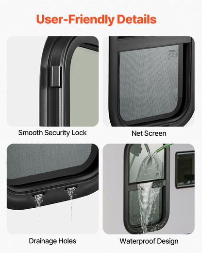 VEVOR Vertical RV Window, 12" W x 22" H Tinted Sliding RV Window with Net Screen & Trim Ring, Fit 15/16" - 1 3/4" Thickness Wall, RV Window Replacement for Teardrop Cargo Trailer Camper, DOT Approved - FCCCKSXTL300231FBV0 - view 6