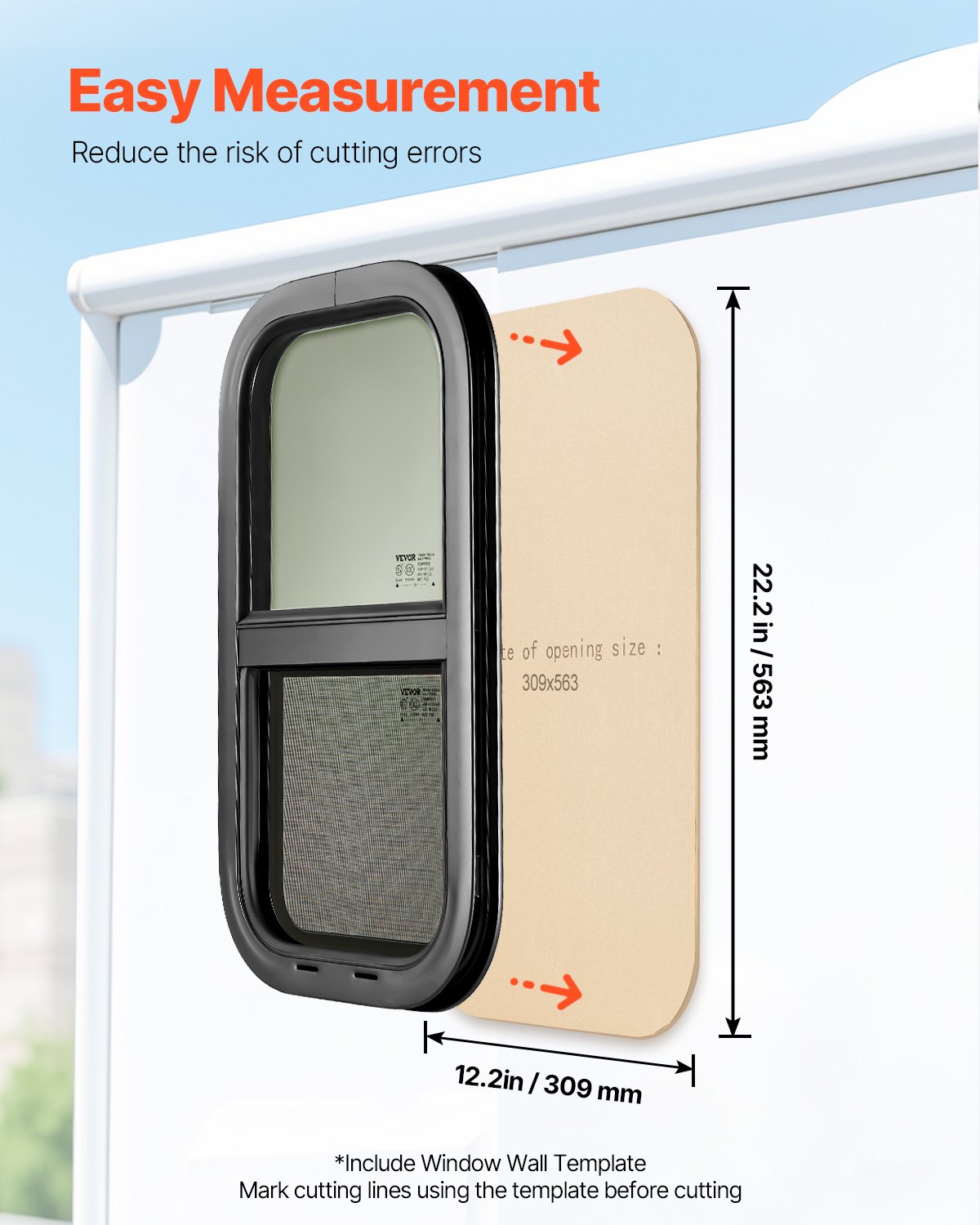 VEVOR Vertical RV Window, 12" W x 22" H Tinted Sliding RV Window with Net Screen & Trim Ring, Fit 15/16" - 1 3/4" Thickness Wall, RV Window Replacement for Teardrop Cargo Trailer Camper, DOT Approved - FCCCKSXTL300231FBV0 - view 7