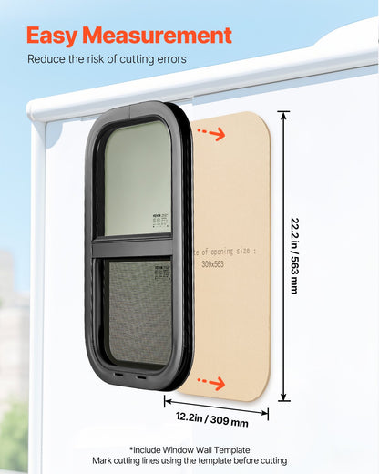 VEVOR Vertical RV Window, 12" W x 22" H Tinted Sliding RV Window with Net Screen & Trim Ring, Fit 15/16" - 1 3/4" Thickness Wall, RV Window Replacement for Teardrop Cargo Trailer Camper, DOT Approved - FCCCKSXTL300231FBV0 - view 7