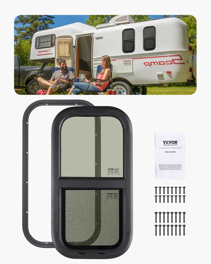 VEVOR Vertical RV Window, 12" W x 24" H Tinted Sliding RV Window with Net Screen & Trim Ring, Fit 15/16" - 1 3/4" Thickness Wall, RV Window Replacement for Teardrop Cargo Trailer Camper, DOT Approved - FCCCKSXTL3007LYWWV0 - view 1