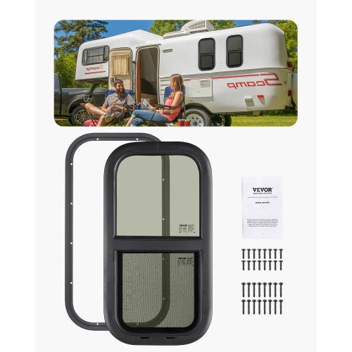 VEVOR Vertical RV Window, 12" W x 24" H Tinted Sliding RV Window with Net Screen & Trim Ring, Fit 15/16" - 1 3/4" Thickness Wall, RV Window Replacement for Teardrop Cargo Trailer Camper, DOT Approved - FCCCKSXTL3007LYWWV0 - view 2