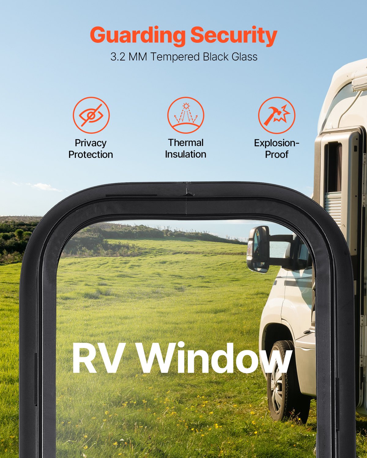 VEVOR Vertical RV Window, 12" W x 24" H Tinted Sliding RV Window with Net Screen & Trim Ring, Fit 15/16" - 1 3/4" Thickness Wall, RV Window Replacement for Teardrop Cargo Trailer Camper, DOT Approved - FCCCKSXTL3007LYWWV0 - view 4