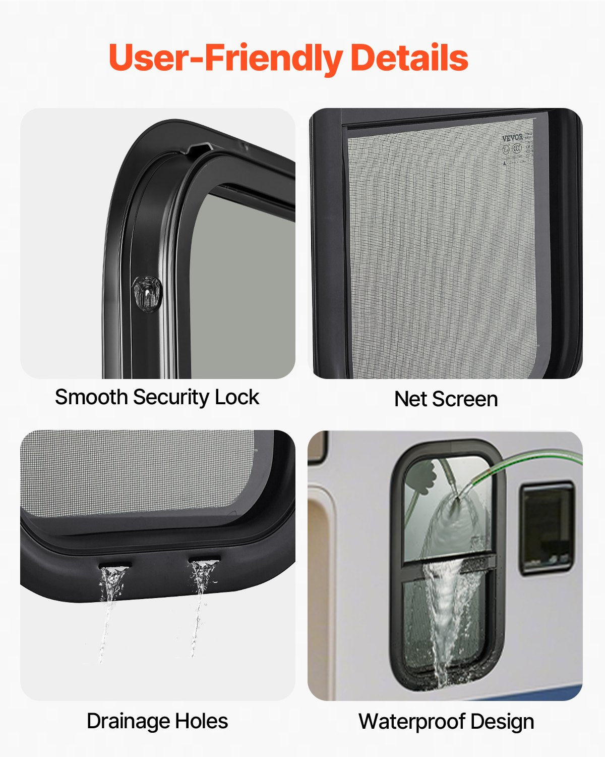 VEVOR Vertical RV Window, 12" W x 24" H Tinted Sliding RV Window with Net Screen & Trim Ring, Fit 15/16" - 1 3/4" Thickness Wall, RV Window Replacement for Teardrop Cargo Trailer Camper, DOT Approved - FCCCKSXTL3007LYWWV0 - view 6