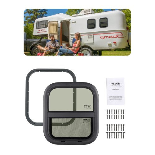 VEVOR Vertical RV Window, 14" W x 16" H Tinted Sliding RV Window with Net Screen & Trim Ring, Fit 15/16" - 1 3/4" Thickness Wall, RV Window Replacement for Teardrop Cargo Trailer Camper, DOT Approved - FCCCKSXTL350W48BUV0 - view 2
