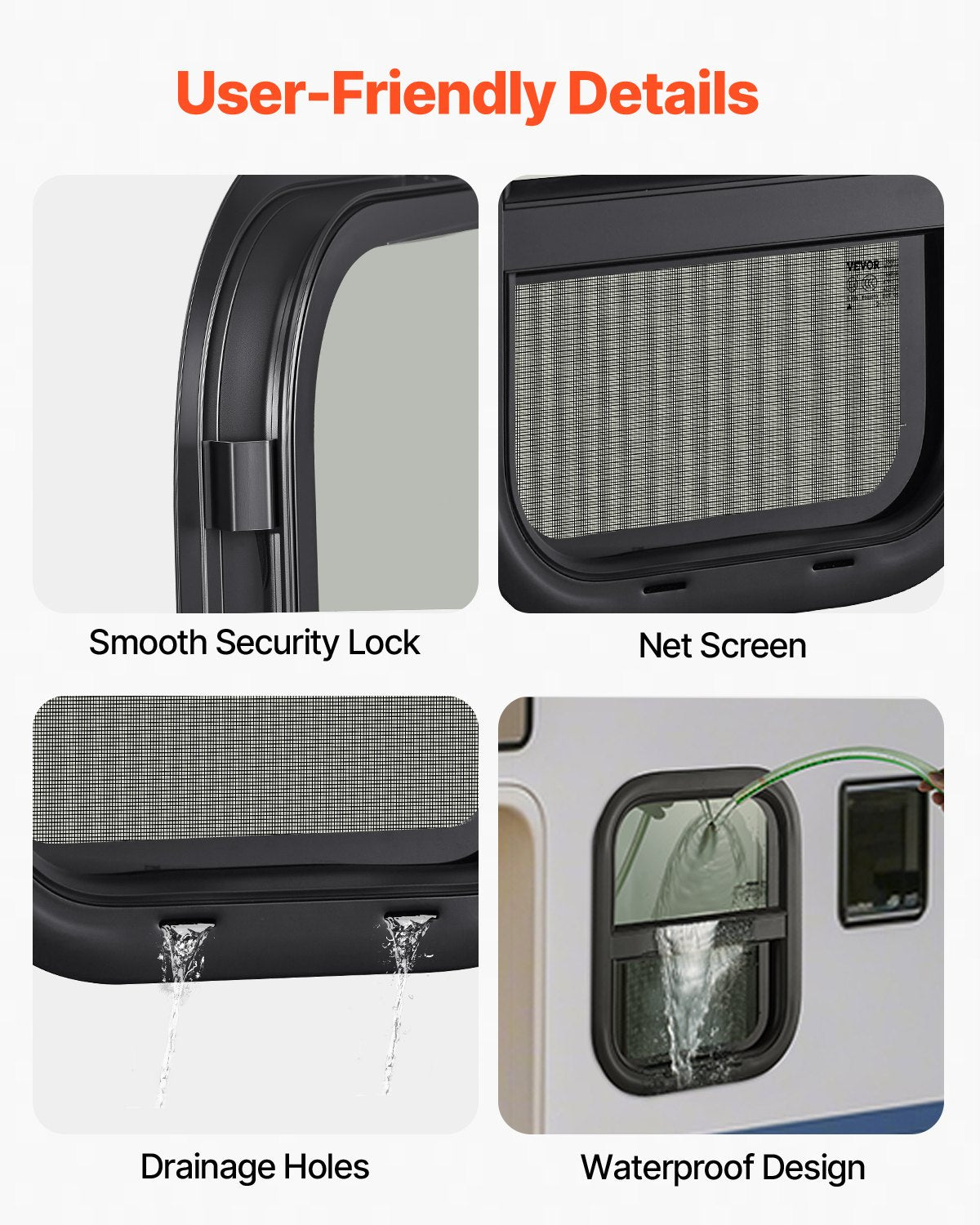 VEVOR Vertical RV Window, 14" W x 16" H Tinted Sliding RV Window with Net Screen & Trim Ring, Fit 15/16" - 1 3/4" Thickness Wall, RV Window Replacement for Teardrop Cargo Trailer Camper, DOT Approved - FCCCKSXTL350W48BUV0 - view 6