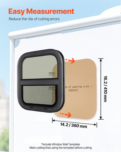 VEVOR Vertical RV Window, 14" W x 16" H Tinted Sliding RV Window with Net Screen & Trim Ring, Fit 15/16" - 1 3/4" Thickness Wall, RV Window Replacement for Teardrop Cargo Trailer Camper, DOT Approved - FCCCKSXTL350W48BUV0 - view 7