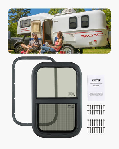 VEVOR Vertical RV Window, 14" W x 22" H Tinted Sliding RV Window with Net Screen & Trim Ring, Fit 15/16" - 1 3/4" Thickness Wall, RV Window Replacement for Teardrop Cargo Trailer Camper, DOT Approved - FCCCKSXTL350WVJO1V0 - view 1