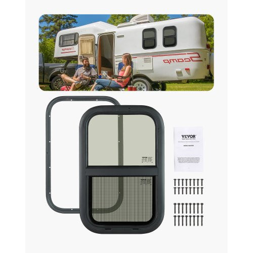 VEVOR Vertical RV Window, 14" W x 22" H Tinted Sliding RV Window with Net Screen & Trim Ring, Fit 15/16" - 1 3/4" Thickness Wall, RV Window Replacement for Teardrop Cargo Trailer Camper, DOT Approved - FCCCKSXTL350WVJO1V0 - view 2