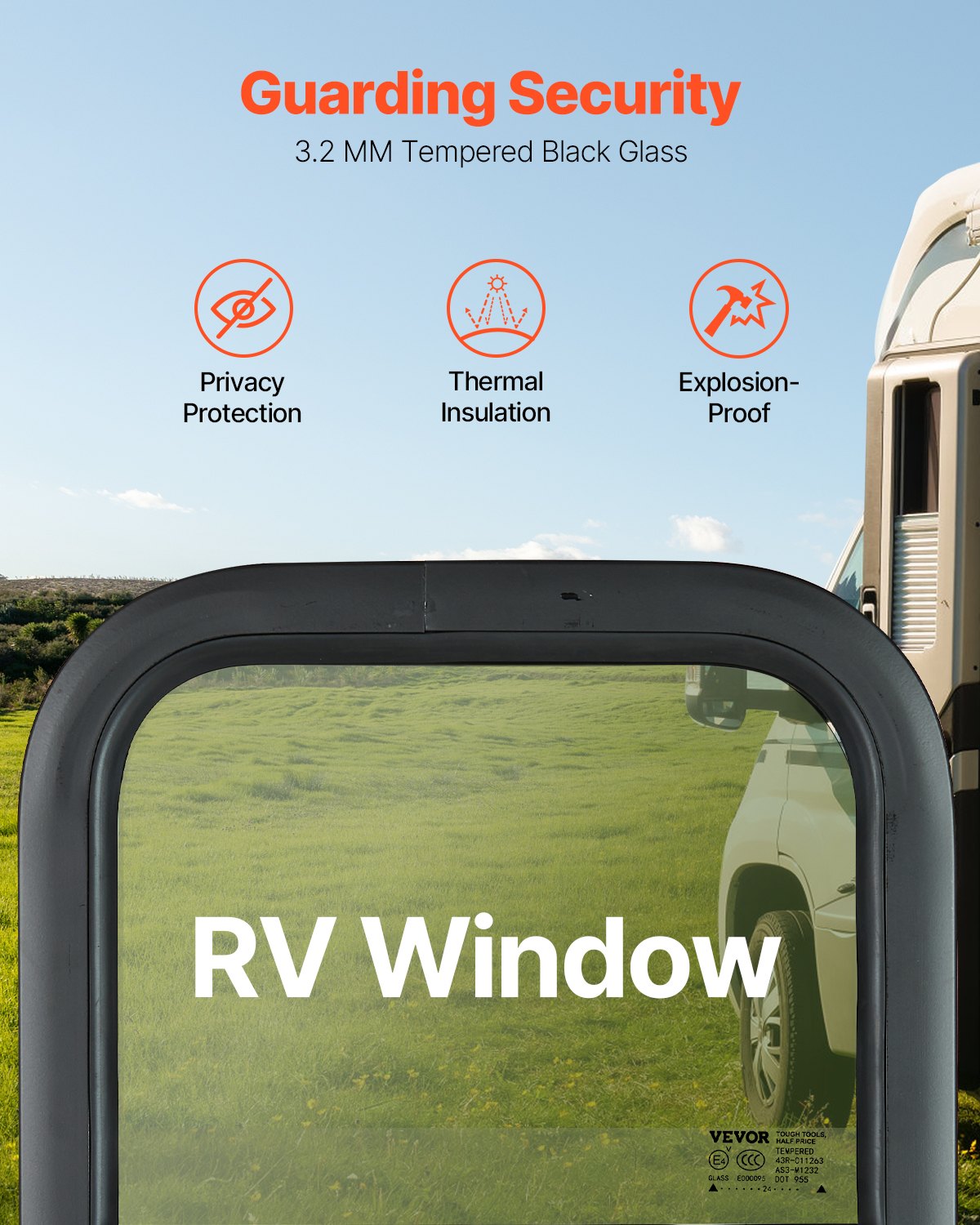 VEVOR Vertical RV Window, 14" W x 22" H Tinted Sliding RV Window with Net Screen & Trim Ring, Fit 15/16" - 1 3/4" Thickness Wall, RV Window Replacement for Teardrop Cargo Trailer Camper, DOT Approved - FCCCKSXTL350WVJO1V0 - view 4
