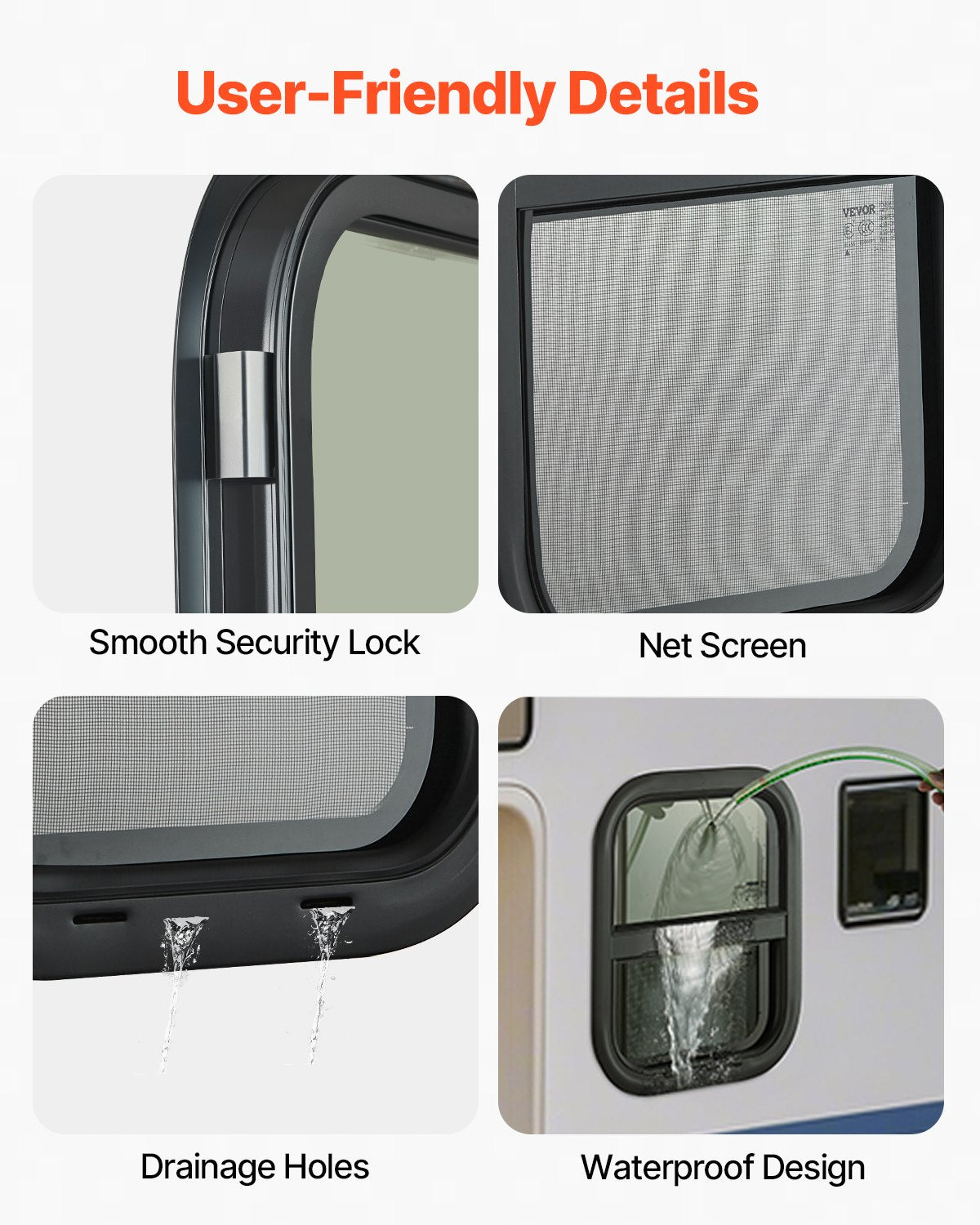 VEVOR Vertical RV Window, 14" W x 22" H Tinted Sliding RV Window with Net Screen & Trim Ring, Fit 15/16" - 1 3/4" Thickness Wall, RV Window Replacement for Teardrop Cargo Trailer Camper, DOT Approved - FCCCKSXTL350WVJO1V0 - view 6