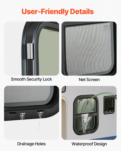 VEVOR Vertical RV Window, 14" W x 22" H Tinted Sliding RV Window with Net Screen & Trim Ring, Fit 15/16" - 1 3/4" Thickness Wall, RV Window Replacement for Teardrop Cargo Trailer Camper, DOT Approved - FCCCKSXTL350WVJO1V0 - view 6