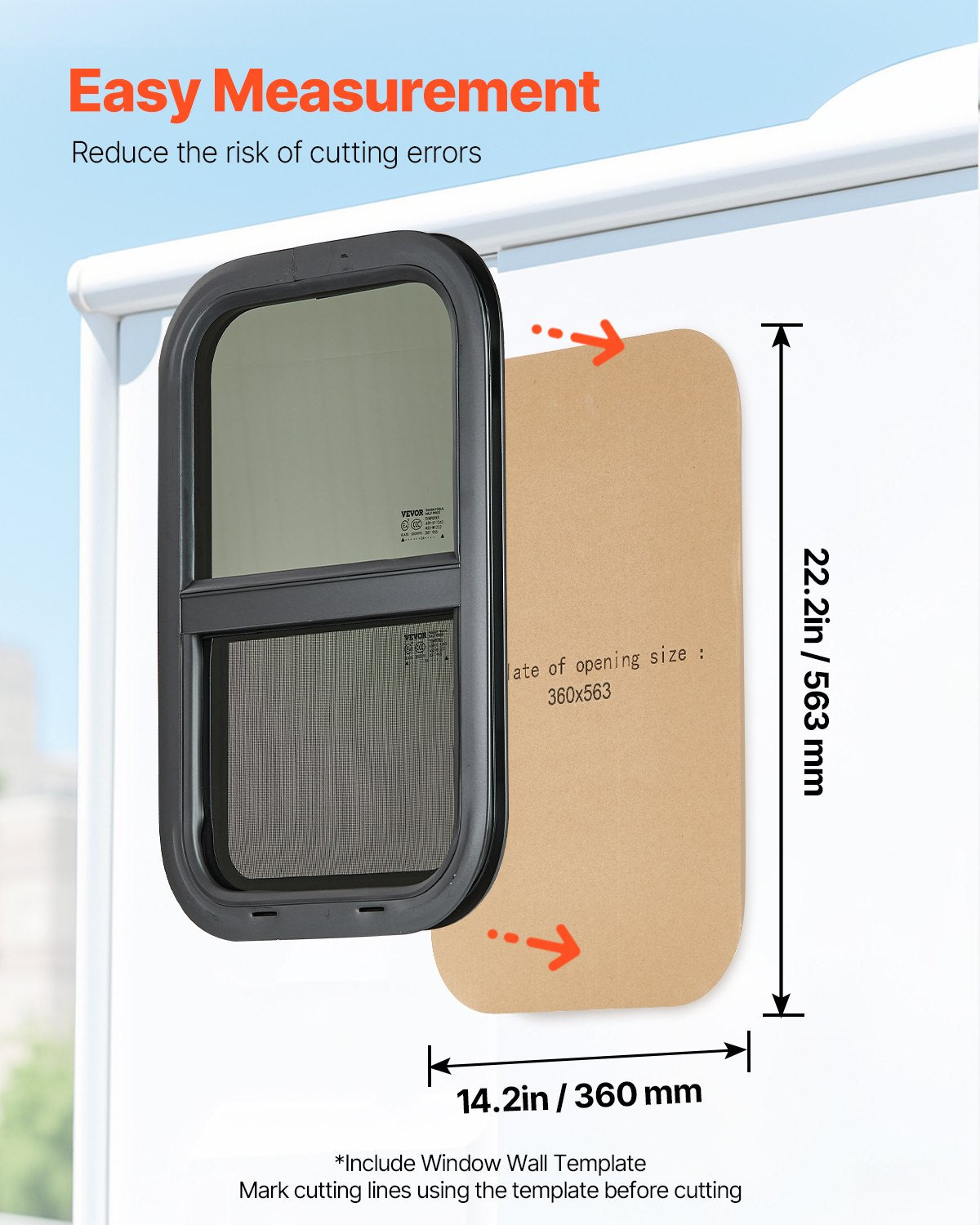 VEVOR Vertical RV Window, 14" W x 22" H Tinted Sliding RV Window with Net Screen & Trim Ring, Fit 15/16" - 1 3/4" Thickness Wall, RV Window Replacement for Teardrop Cargo Trailer Camper, DOT Approved - FCCCKSXTL350WVJO1V0 - view 7