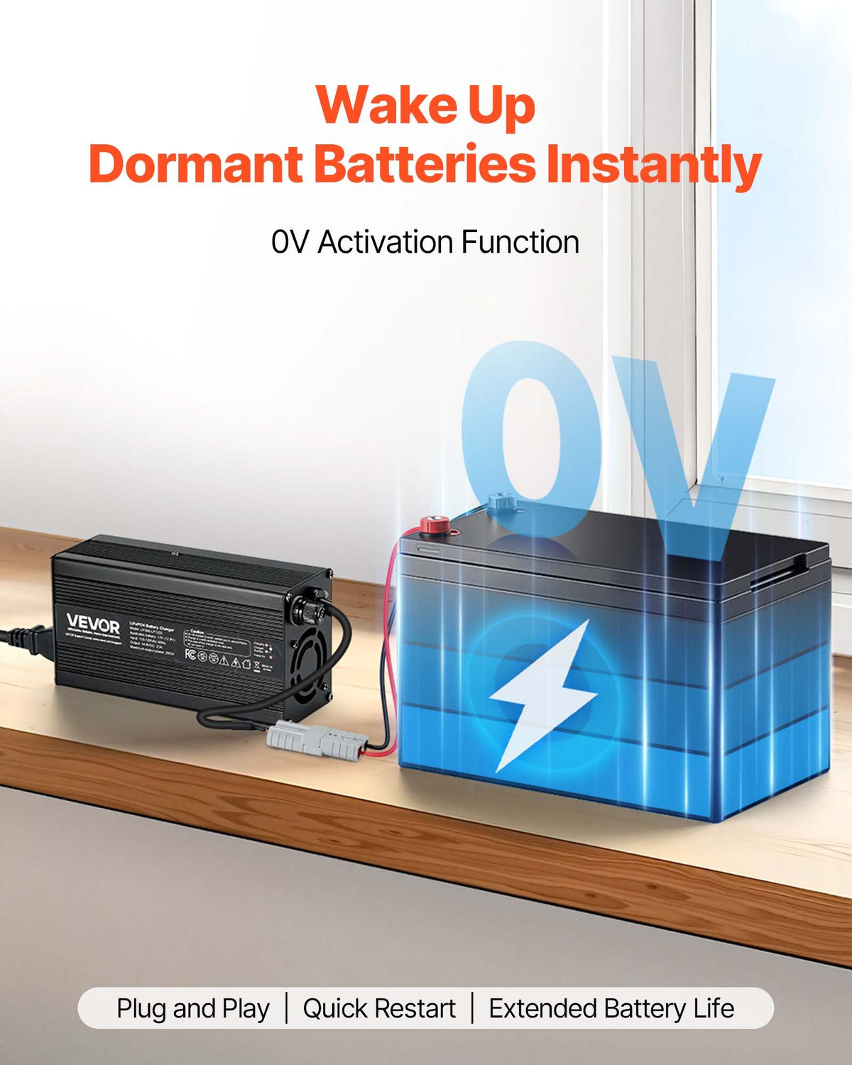 VEVOR 12V 20A Lithium Battery Charger, 14.6V, AC-DC LiFePO4 Smart Charger, with Anderson Connector, LED Indicator, 0V Activation, for Lithium LiFePO4 Deep Cycle Rechargeable Batteries of Boat, RV - FCCDQ12V20A05C7H3001V1 - view 5