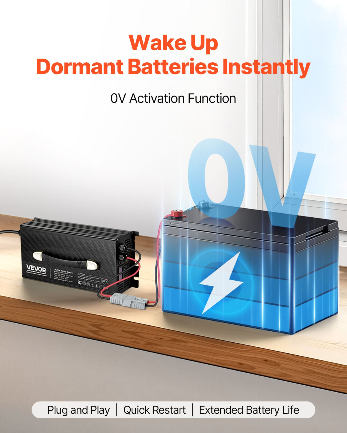VEVOR 12V 60A Lithium Battery Charger, 14.6V, AC-DC LiFePO4 Smart Charger, with Anderson Connector, LED Indicator, 0V Activation, for Lithium LiFePO4 Deep Cycle Rechargeable Batteries of Boat, RV - FCCDQ12V60A0F8LFB001V1 - view 5