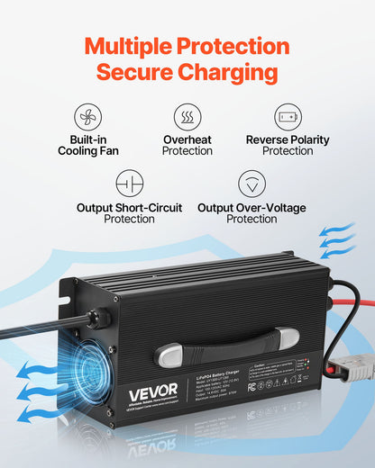 VEVOR 12V 60A Lithium Battery Charger, 14.6V, AC-DC LiFePO4 Smart Charger, with Anderson Connector, LED Indicator, 0V Activation, for Lithium LiFePO4 Deep Cycle Rechargeable Batteries of Boat, RV - FCCDQ12V60A0F8LFB001V1 - view 6
