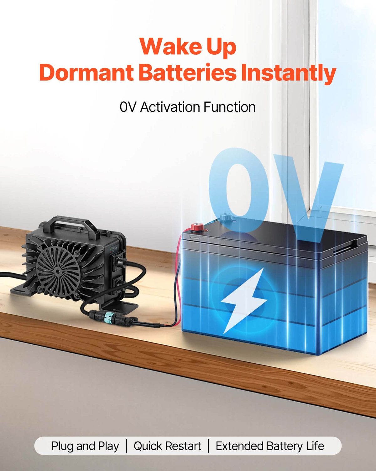 VEVOR 48V 18A Lithium Battery Charger, 58.4V, AC-DC LiFePO4 Smart Charger, with Waterproof Connector, LED Indicator, 0V Activation, for LiFePO4 Deep Cycle Rechargeable Batteries of Boat, RV, IP68 - FCCDQ48V18A032CY5001V1 - view 5