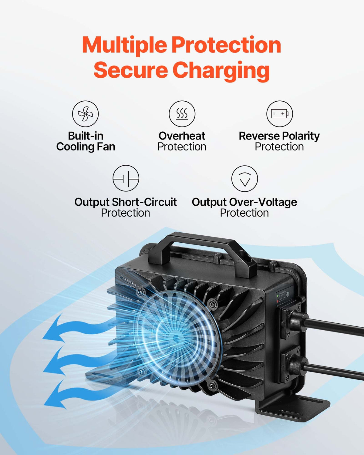 VEVOR 48V 18A Lithium Battery Charger, 58.4V, AC-DC LiFePO4 Smart Charger, with Waterproof Connector, LED Indicator, 0V Activation, for LiFePO4 Deep Cycle Rechargeable Batteries of Boat, RV, IP68 - FCCDQ48V18A032CY5001V1 - view 6