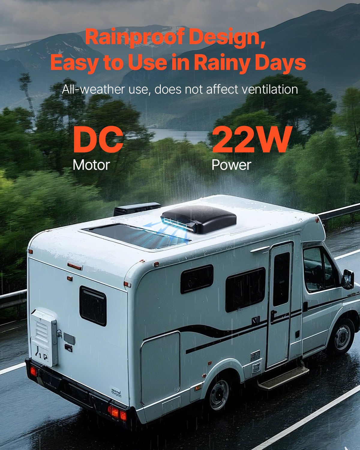 VEVOR RV Vent Fan, 14 inch RV Roof Vent Fan 12V, Powerful 10-Speed Reversible Fan with Remote Control, Built-in Rain Cover, Power Top Lid,12 inch Fan Blade,Fits 14 x14 inch Roof Openings - FCHQS14YC12IL8D00V9 - view 3