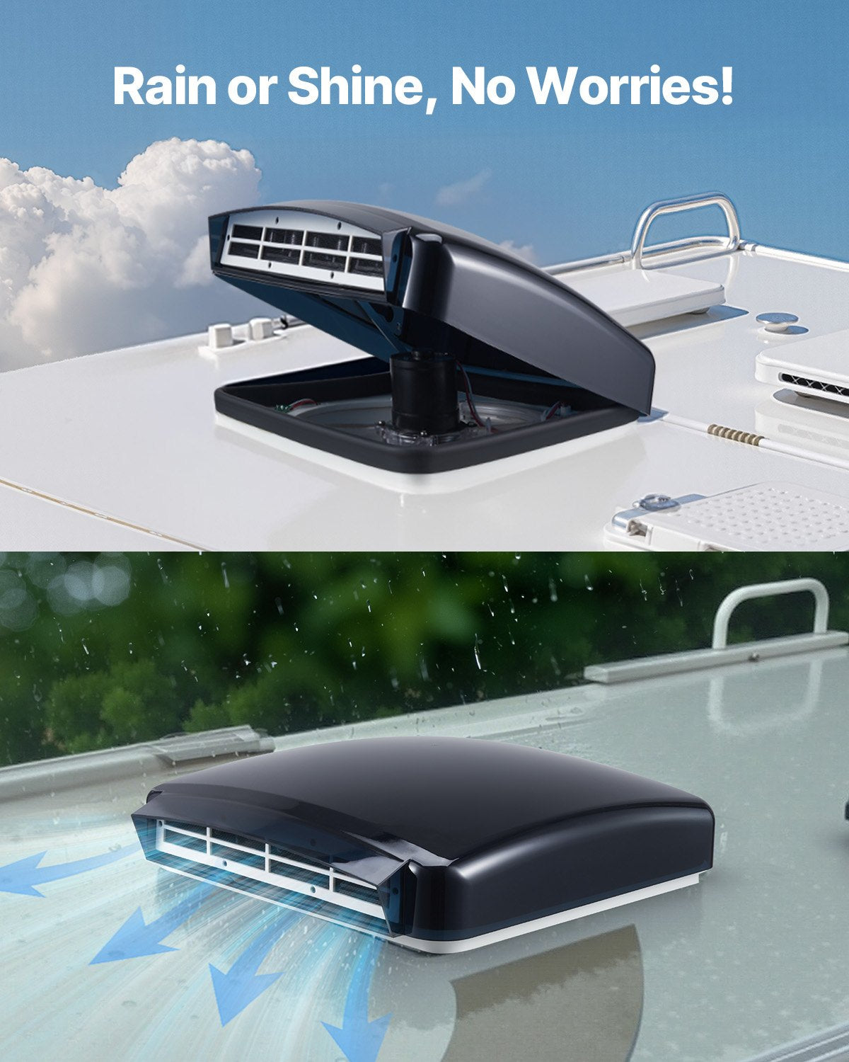 VEVOR RV Vent Fan, 14 inch RV Roof Vent Fan 12V, Powerful 10-Speed Reversible Fan with Remote Control, Built-in Rain Cover, Power Top Lid,12 inch Fan Blade,Fits 14 x14 inch Roof Openings - FCHQS14YC12IL8D00V9 - view 6