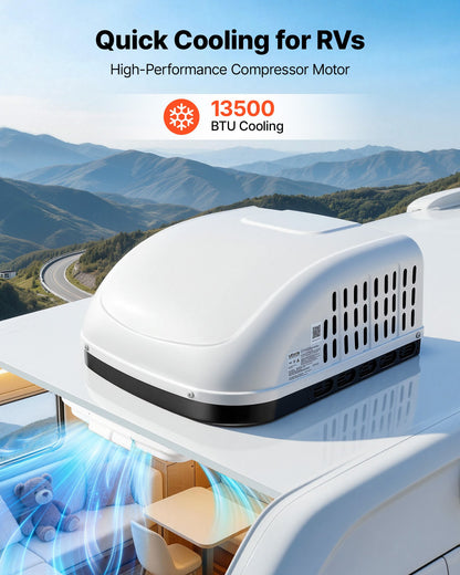 VEVOR RV Air Conditioner, 13500 BTU RV AC Unit, 120V Ducted or Non-Ducted Rooftop Air Conditioner with High-Performance Compressor Motor, Easy Install Quiet Cooling AC with Standard Vent Size, White - FCKDDZJFBXFGBWXJC001V6 - view 3