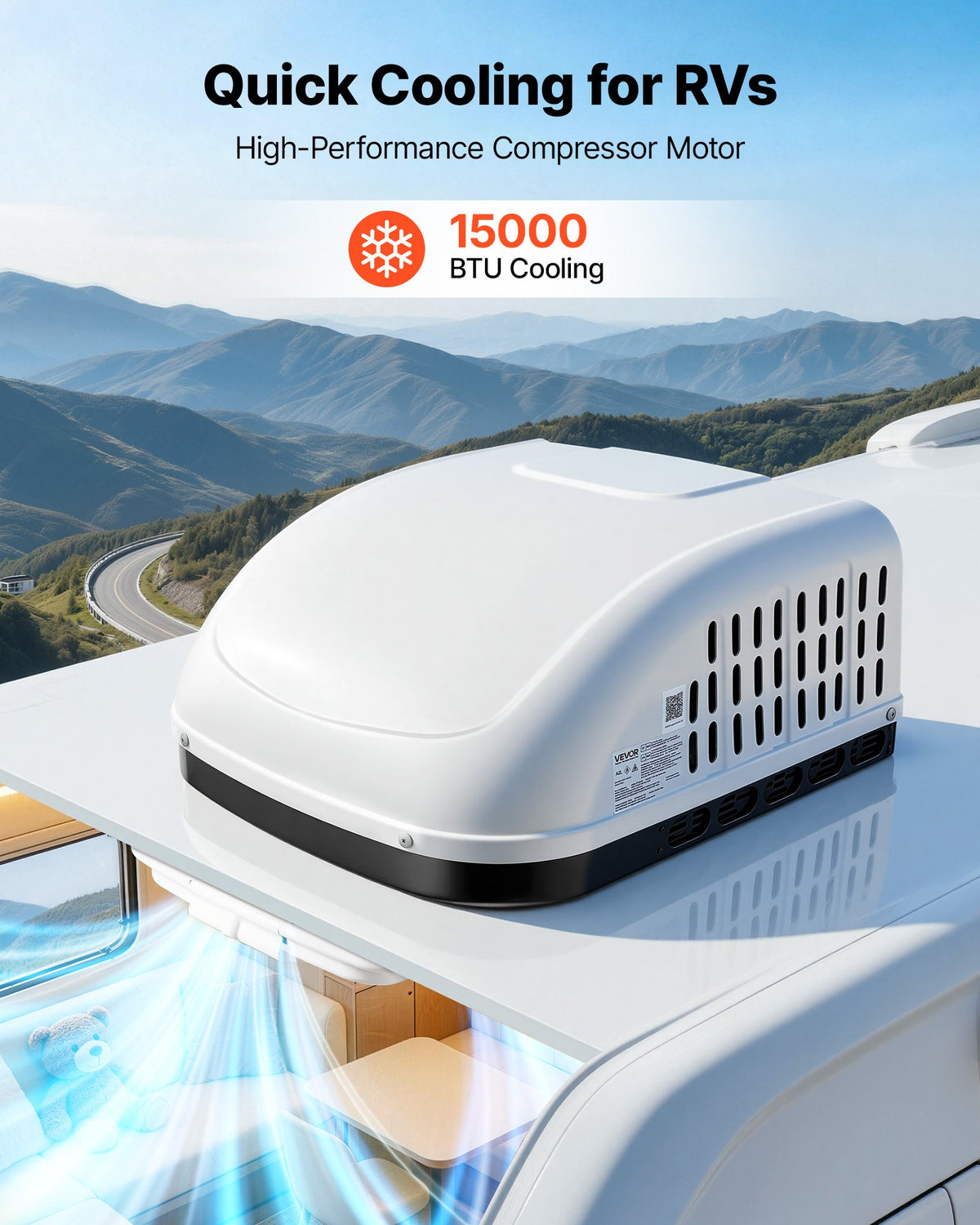 VEVOR RV Air Conditioner, 15000 BTU RV AC Unit, 120V Ducted or Non-Ducted Rooftop Air Conditioner with High-Performance Compressor Motor, Easy Install Quiet Cooling AC with Standard Vent Size, White - FCKDDZJFBXFGZQVG3001V6 - view 3