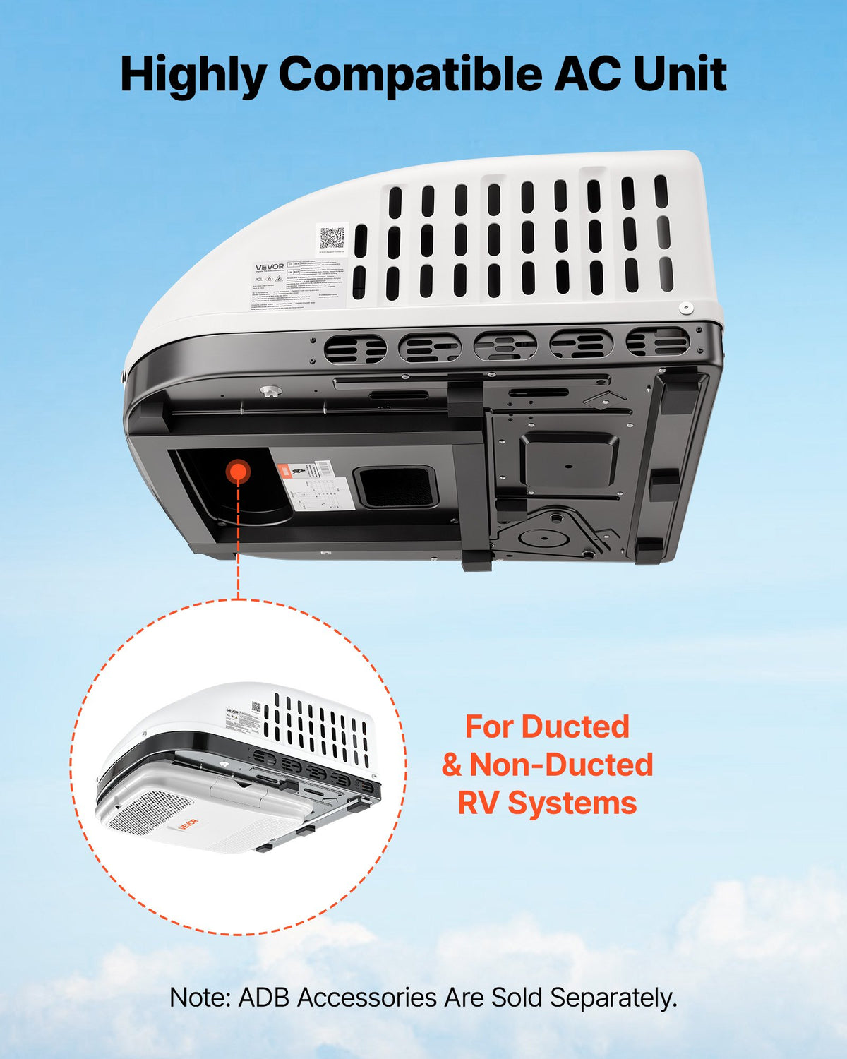 VEVOR RV Air Conditioner, 15000 BTU RV AC Unit, 120V Ducted or Non-Ducted Rooftop Air Conditioner with High-Performance Compressor Motor, Easy Install Quiet Cooling AC with Standard Vent Size, White - FCKDDZJFBXFGZQVG3001V6 - view 4