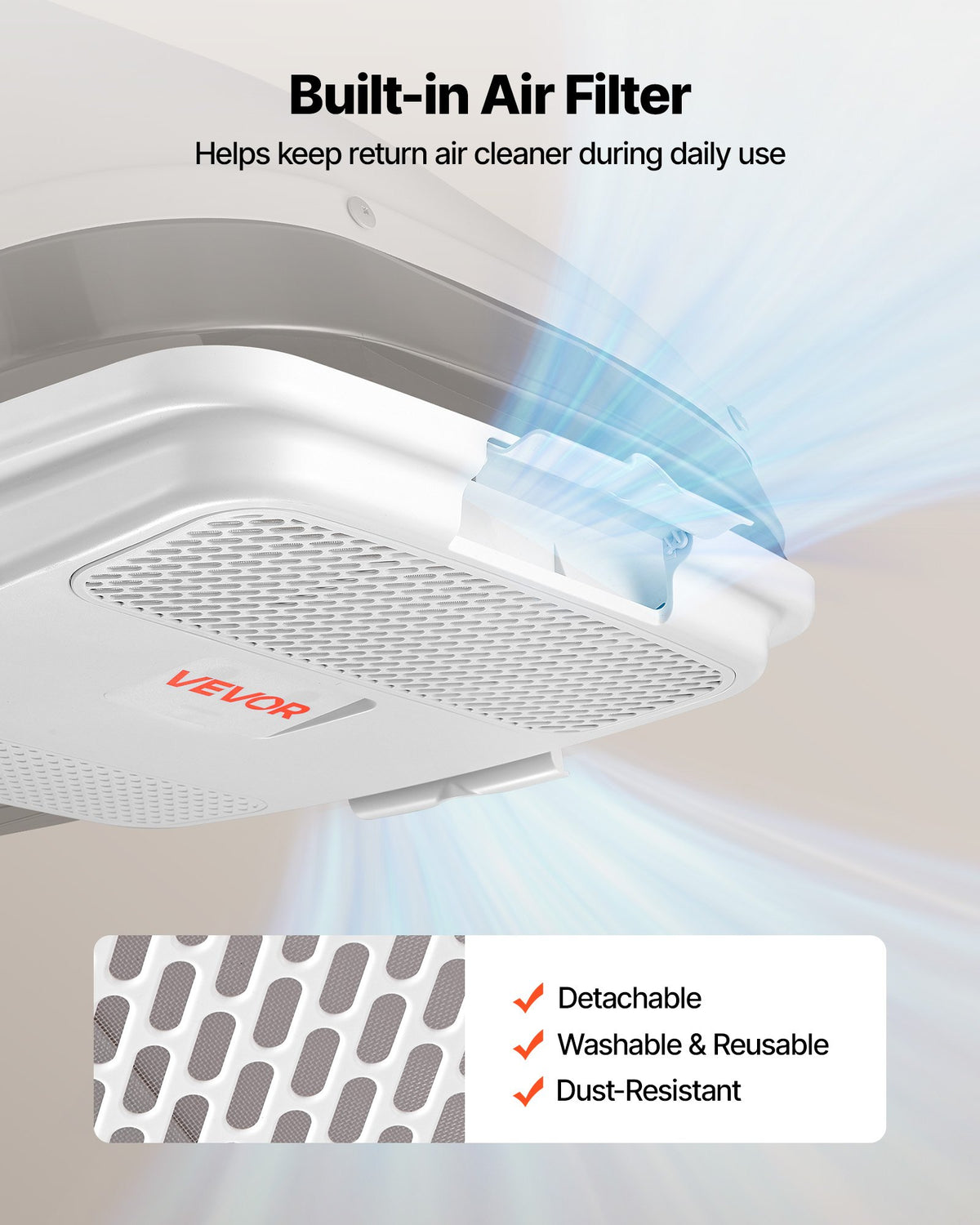 VEVOR Air Distribution Box, 115V Non-Ducted RV Air Conditioner ADB Unit with Operating Panel, Detachable Filter, and Four-Way Airflow, Used for VEVOR Non-Ducted Cooling-Only Rooftop RV AC Unit, White - FCKDPJADBTJDCS204001V6 - view 7