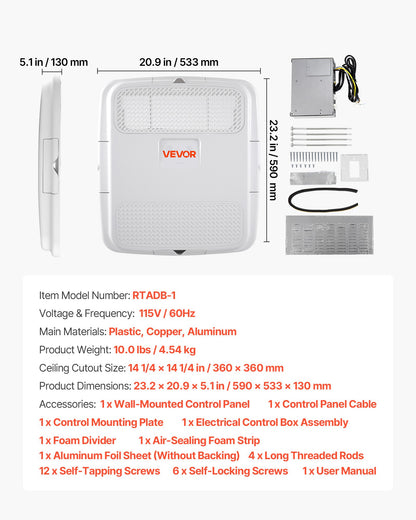 VEVOR Air Distribution Box, 115V Non-Ducted RV Air Conditioner ADB Unit with Operating Panel, Detachable Filter, and Four-Way Airflow, Used for VEVOR Non-Ducted Cooling-Only Rooftop RV AC Unit, White - FCKDPJADBTJDCS204001V6 - view 8