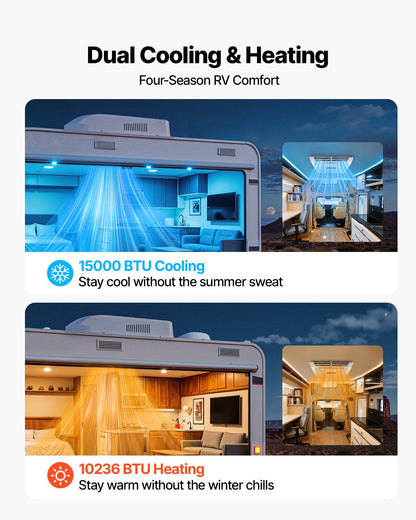 VEVOR RV Air Conditioner, 15000 BTU RV AC Unit, 120V Non-Ducted Rooftop Air Conditioner with Heat Pump and Cooling, Variable Speed Easy Install Quiet AC with ADB Button Control & Remote Control, White - FCKDTZFBXFGD33PVQ001V6 - view 3