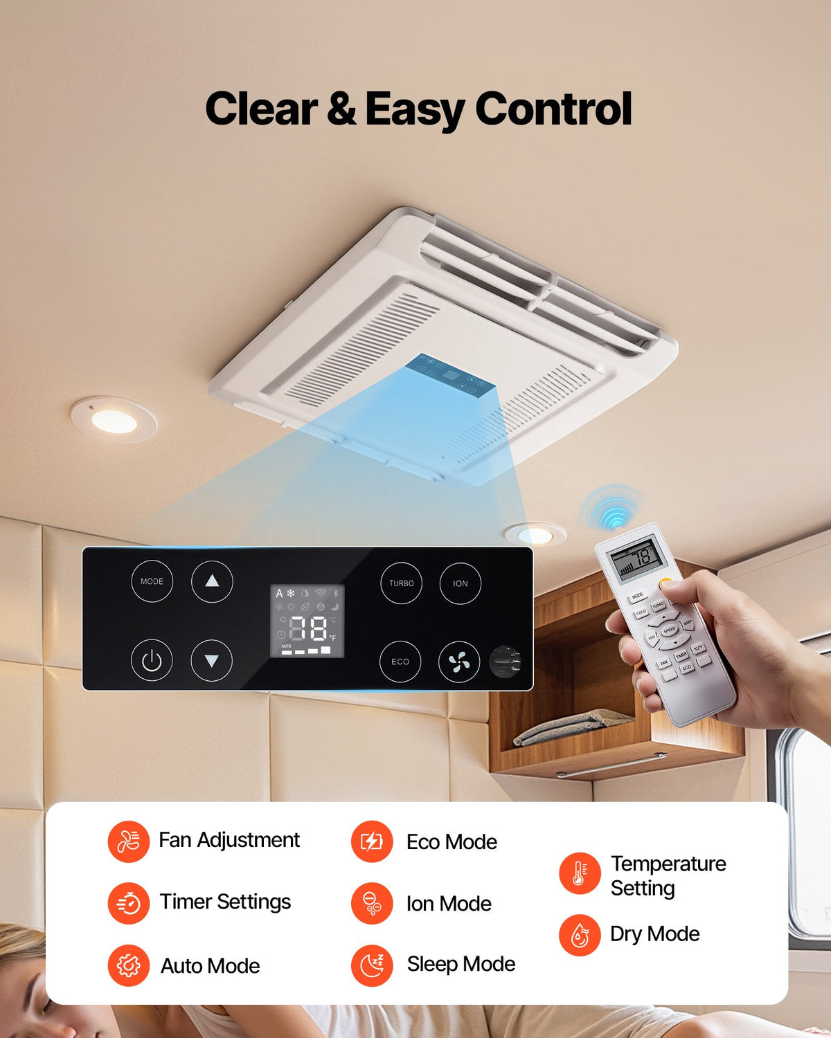 VEVOR RV Air Conditioner, 15000 BTU RV AC Unit, 120V Non-Ducted Rooftop Air Conditioner with Heat Pump and Cooling, Variable Speed Easy Install Quiet AC with ADB Button Control & Remote Control, White - FCKDTZFBXFGD33PVQ001V6 - view 5