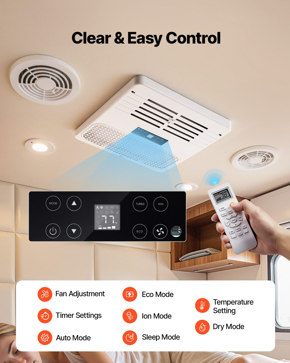 VEVOR RV Air Conditioner, 13500 BTU RV AC Unit, 120V Ducted Rooftop Air Conditioner with Variable Speed Compressor, Easy Install Quiet Cooling AC Unit with ADB Button Control and Remote Control, White - FCKDTZFBXGDSRDAI7001V6 - view 5