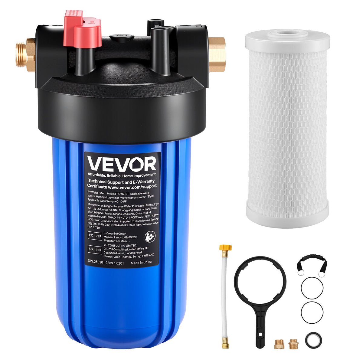 VEVOR RV Water Filtration System, Drinking Water Filter System with Replaceable Cartridge for Campers, Remove Sediments, Chlorine, Bad Tastes, Odors, and Most Contaminants, RV Filter for RVs, Boats - FCLSQBDDZZJDA03FQ001V0 - view 1