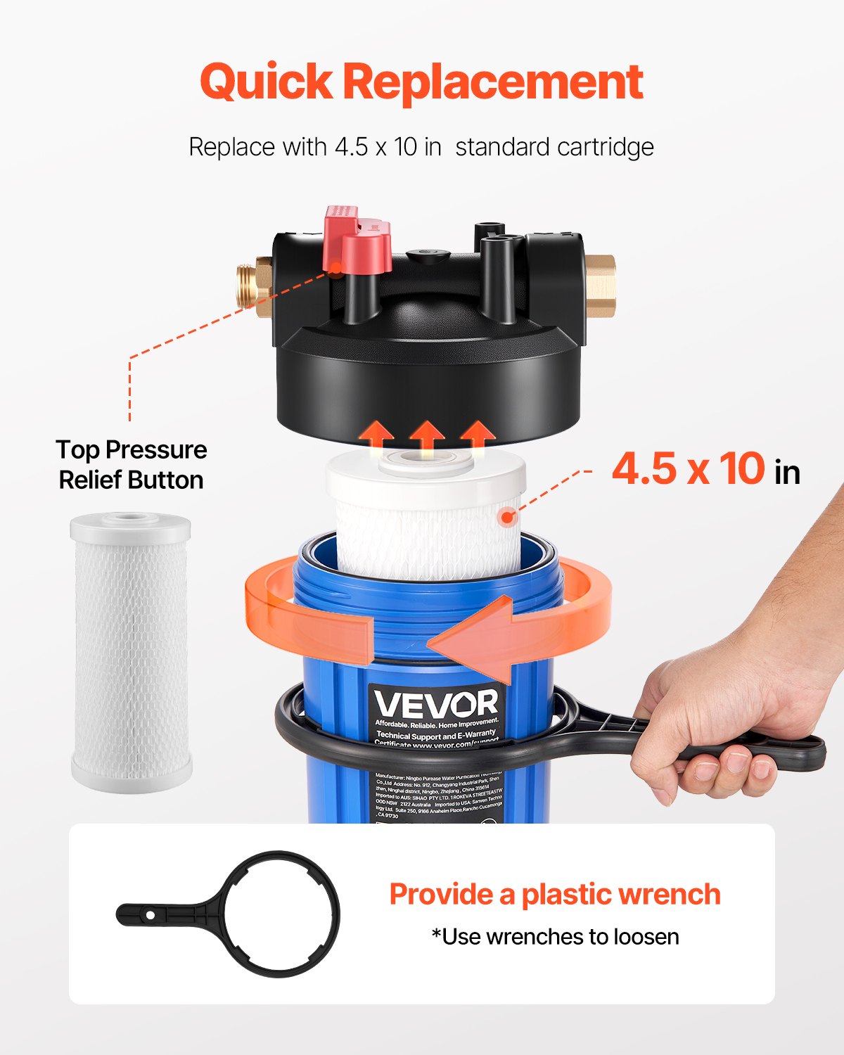 VEVOR RV Water Filtration System, Drinking Water Filter System with Replaceable Cartridge for Campers, Remove Sediments, Chlorine, Bad Tastes, Odors, and Most Contaminants, RV Filter for RVs, Boats - FCLSQBDDZZJDA03FQ001V0 - view 7