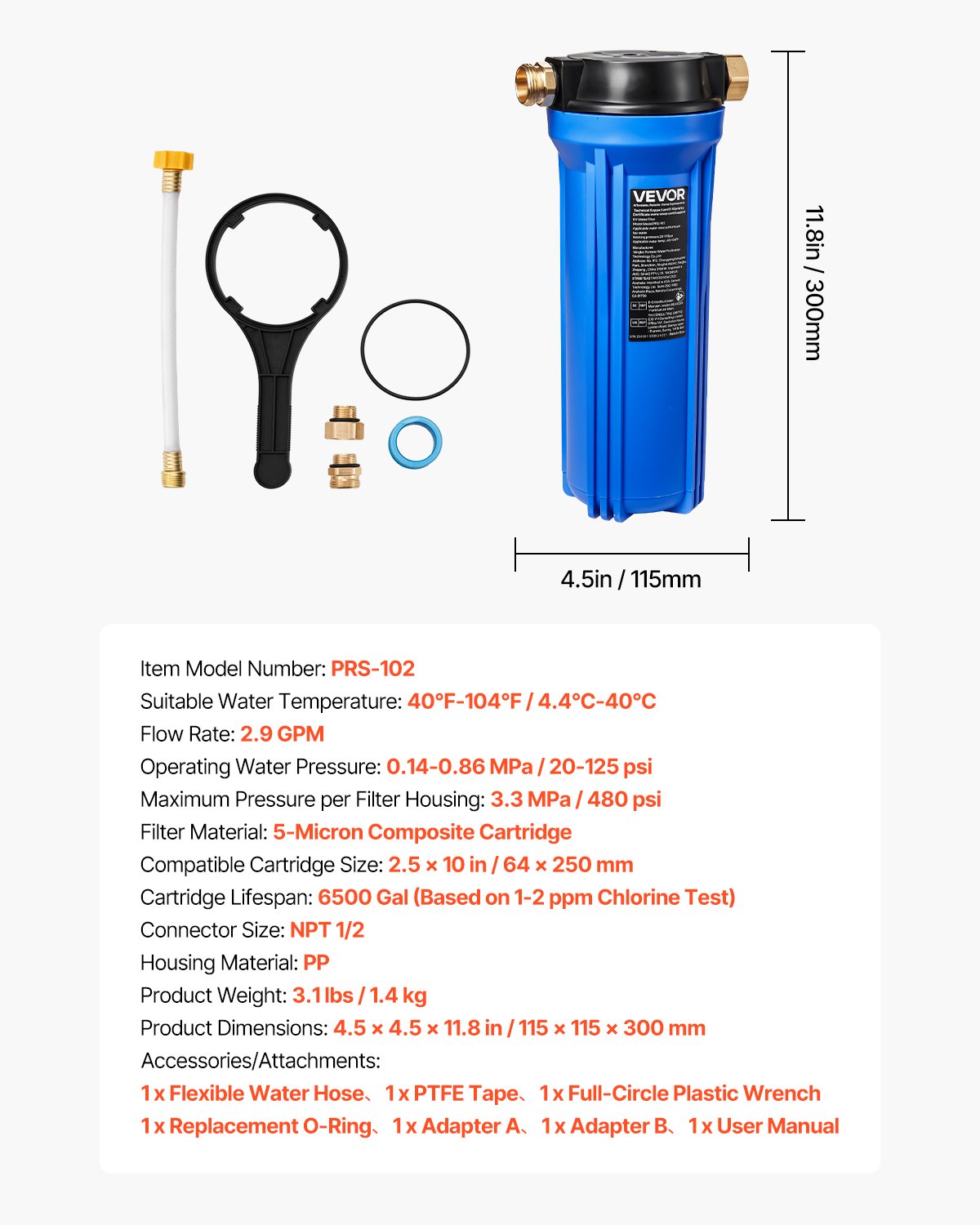 VEVOR RV Water Filtration System, Drinking/Washing Water Filter System for Campers, Remove Sediments, Chlorine, Bad Tastes, Odors, and Most Contaminants, RV Filter for RVs, Boats, Vans - FCLSQBDDZZJDEBTHU001V0 - view 8