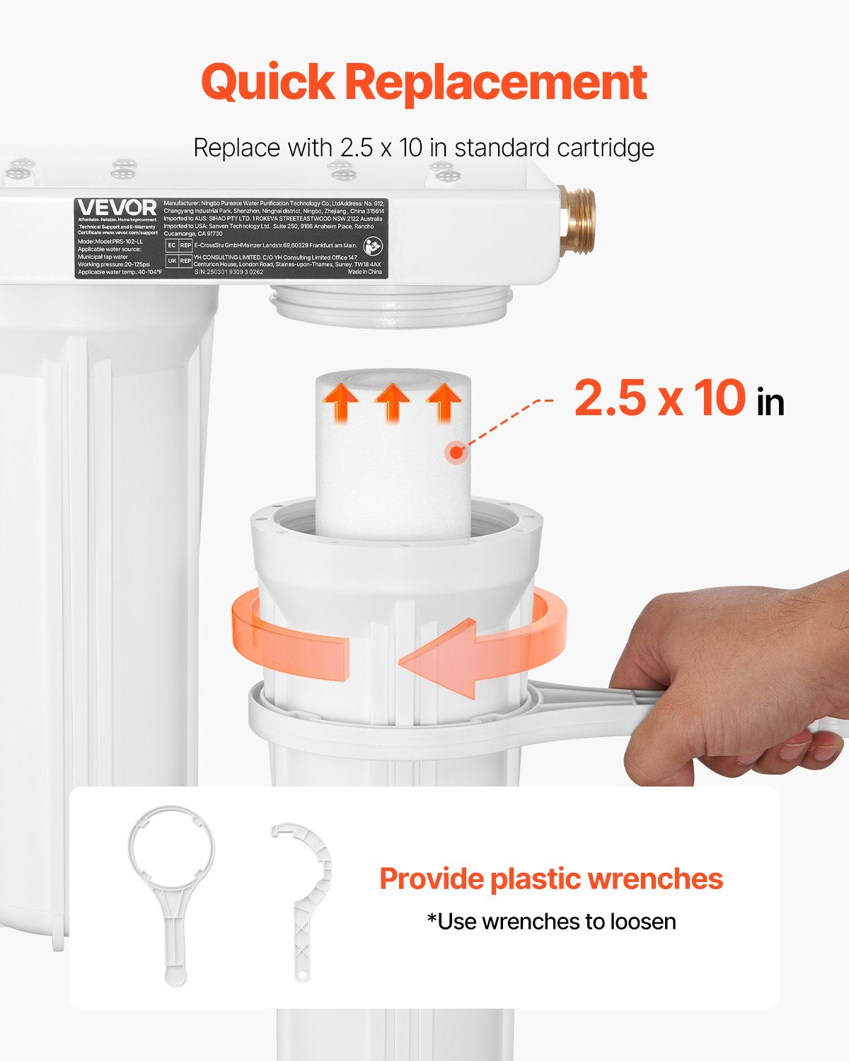 VEVOR RV Water Filtration System, 2-Cartridge Water Filter System for Campers, Remove Sediments, Chlorine, Bad Tastes, Odors, and Most Contaminants, RV Filter for RVs, Boats, Vans - FCLSQBDDZZJSBEFML001V0 - view 7